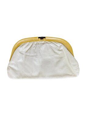 Vintage 50s 60s White Italian-Made Leather Clutch, Shell Kiss Lock Closure